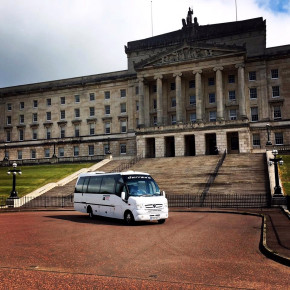 Curran Coaches minibus at Stormont Castle, Belfast - Coach Hire, Ireland