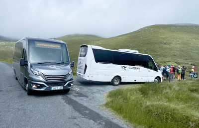 Dropping off groups for a hill walk at Glenveagh National Park, Donegal Coach Hire, Ireland Dropping off groups for a hill walk at Glenveagh National Park, Donegal Coach Hire, Ireland